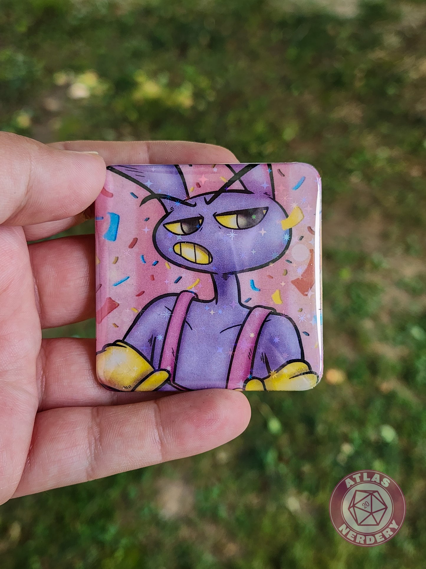 Angry Rabbit - 2.25” x 2.25” Square Holo Pinback Button
