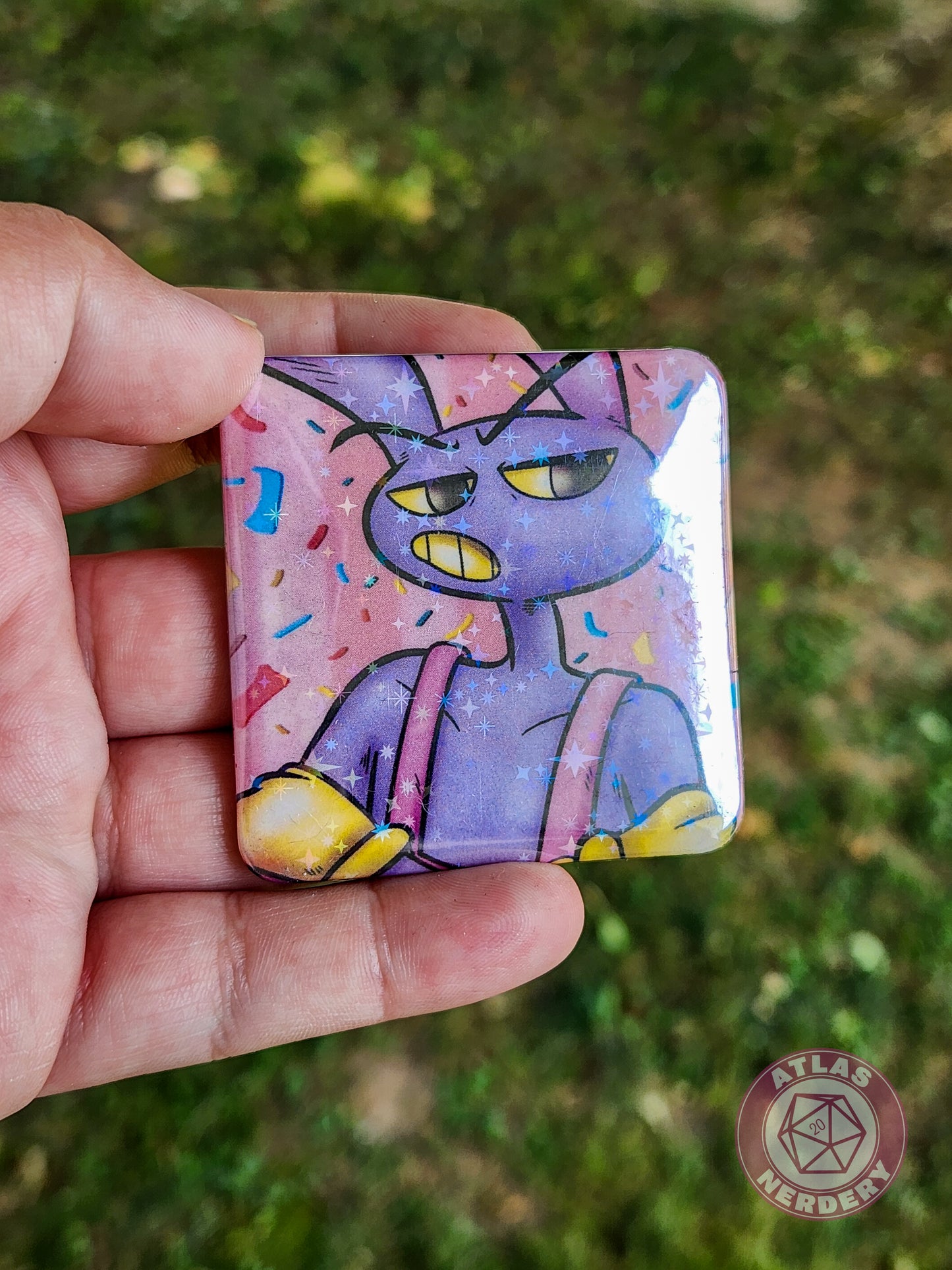 Angry Rabbit - 2.25” x 2.25” Square Holo Pinback Button