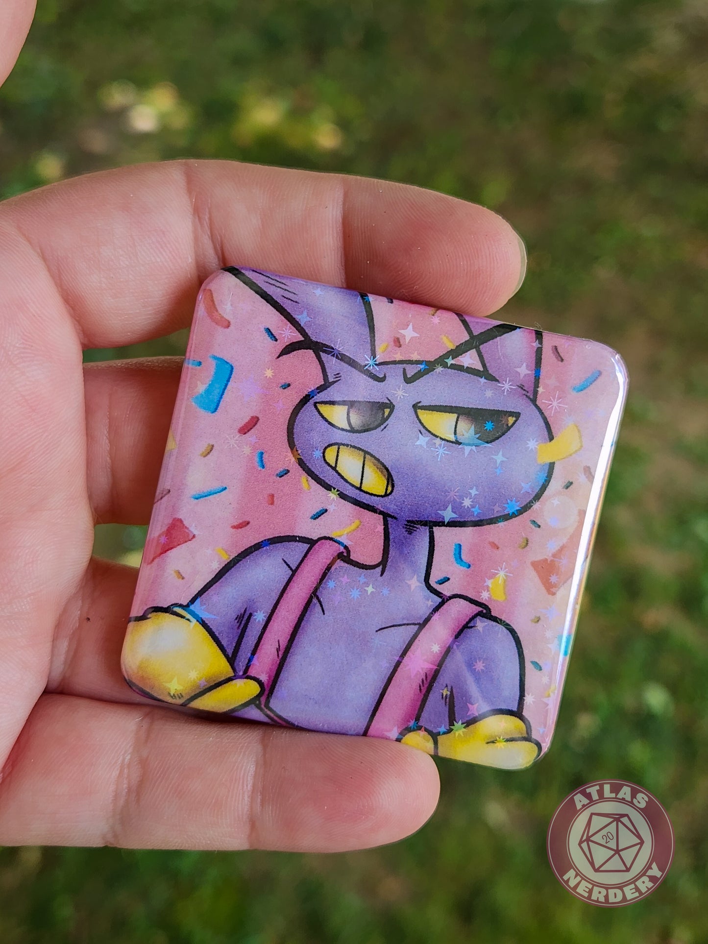 Angry Rabbit - 2.25” x 2.25” Square Holo Pinback Button