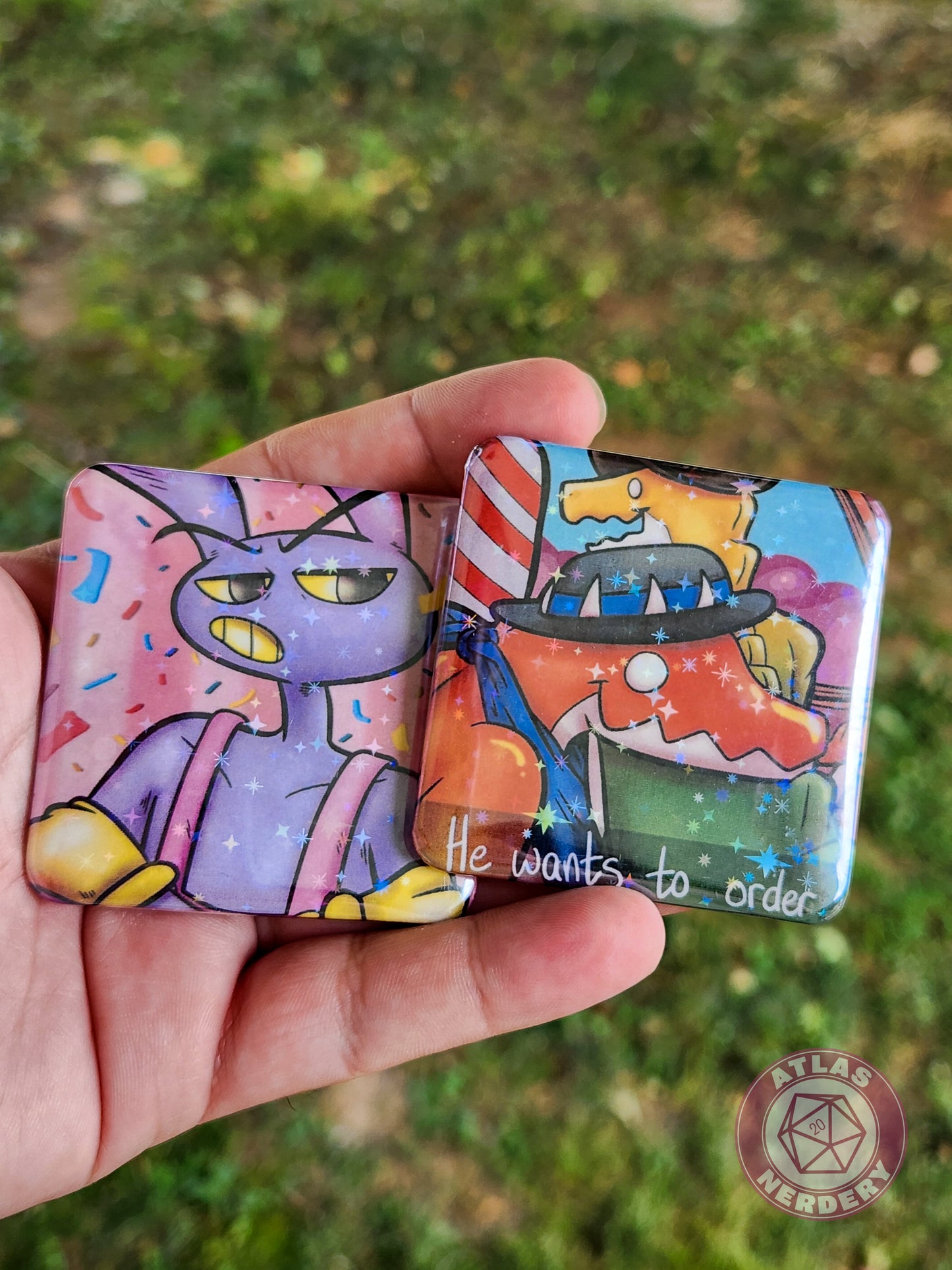 Angry Rabbit - 2.25” x 2.25” Square Holo Pinback Button