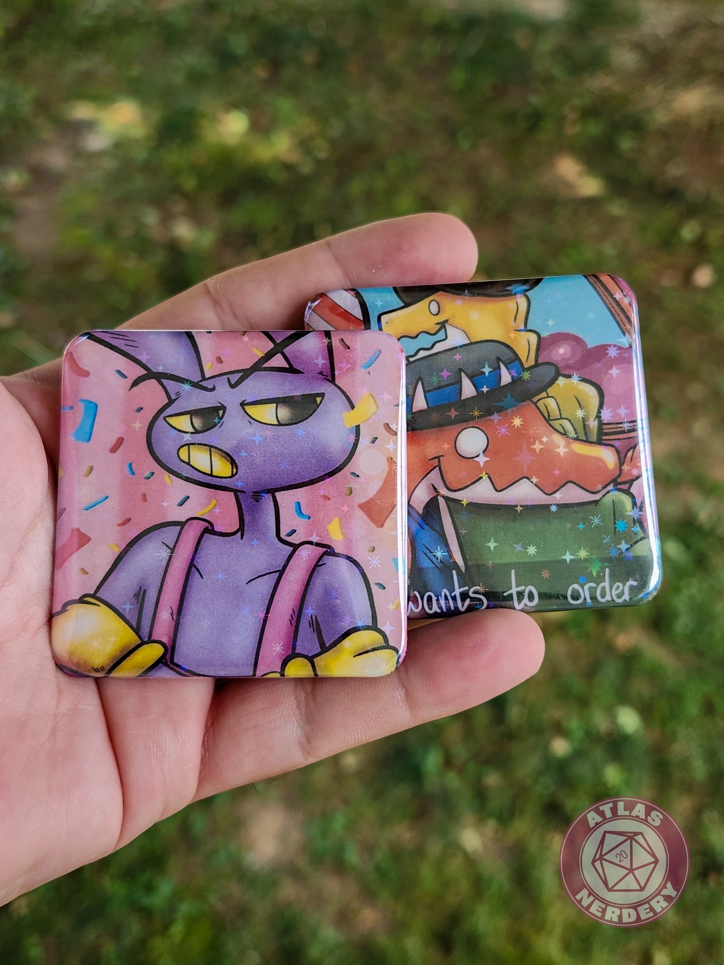 Angry Rabbit - 2.25” x 2.25” Square Holo Pinback Button