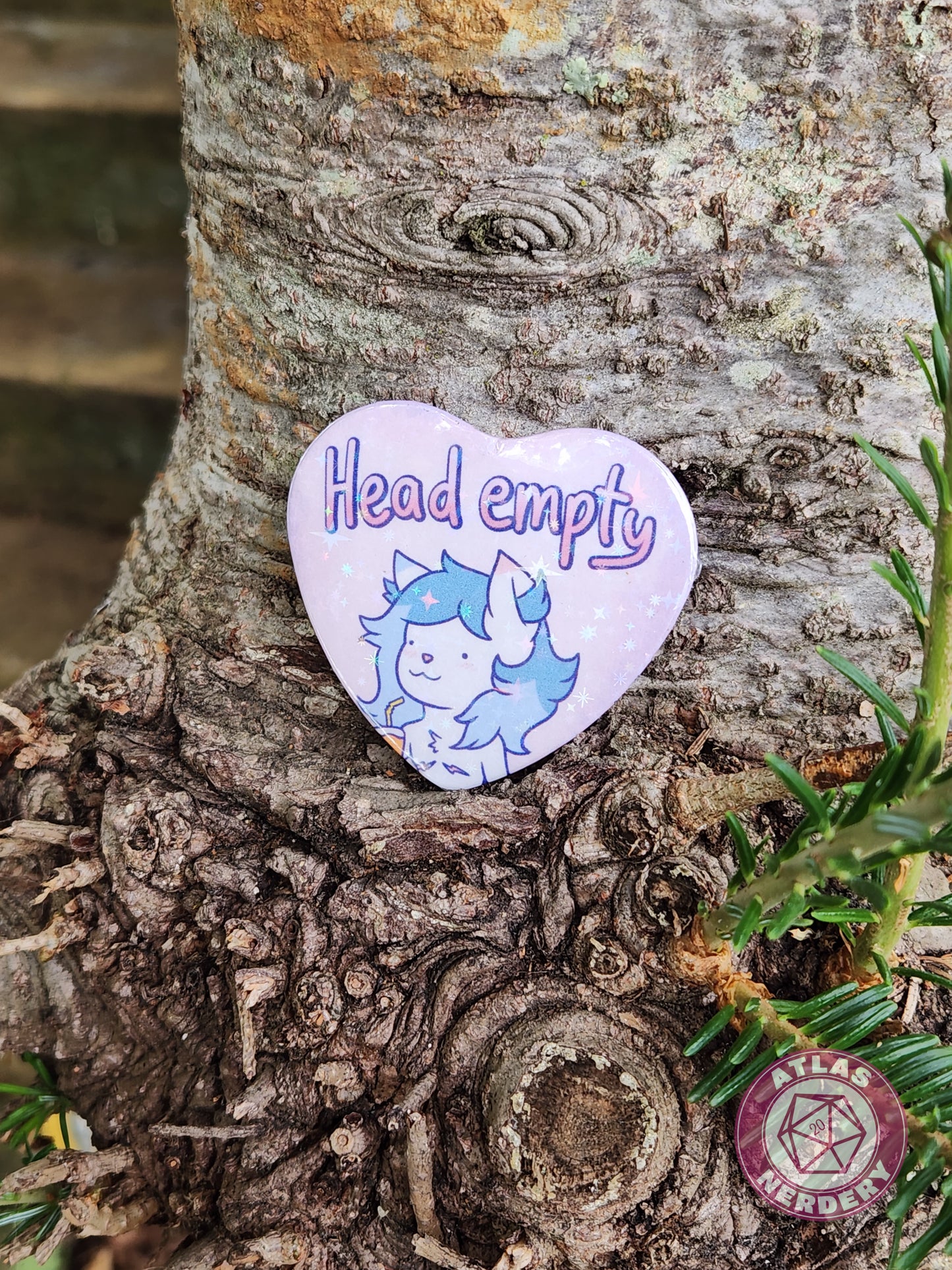 Head Empty - 2.25” x 2” Holo Heart Pinback Button