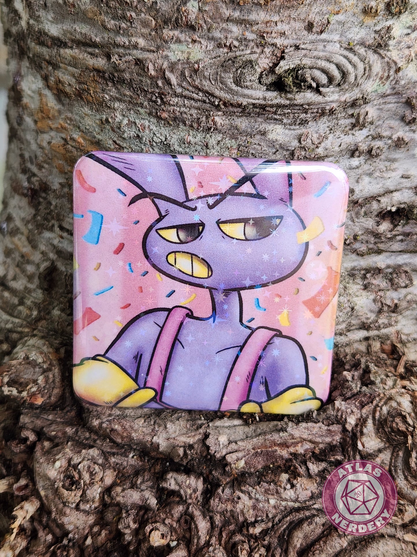 Angry Rabbit - 2.25” x 2.25” Square Holo Pinback Button