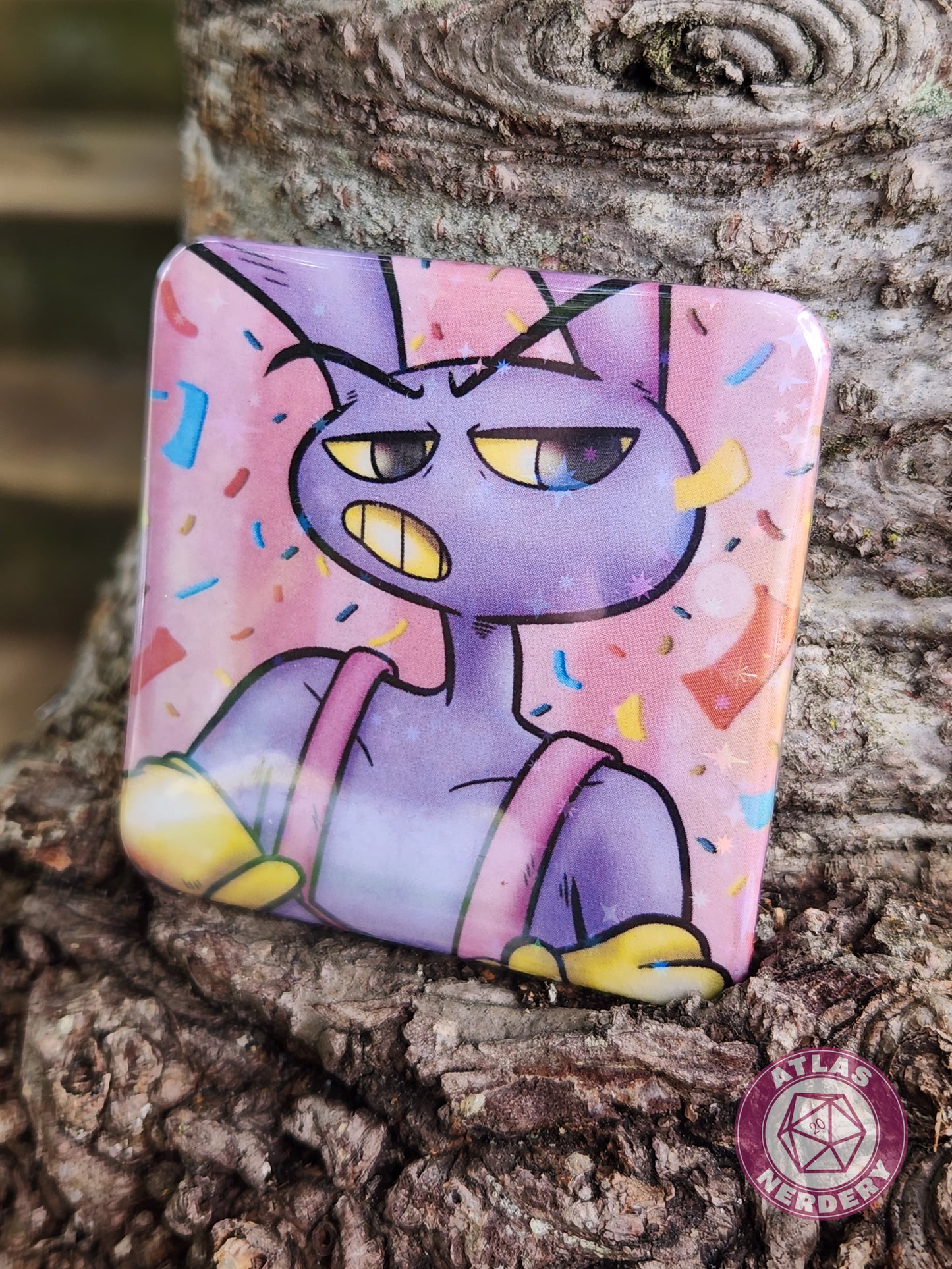 Angry Rabbit - 2.25” x 2.25” Square Holo Pinback Button