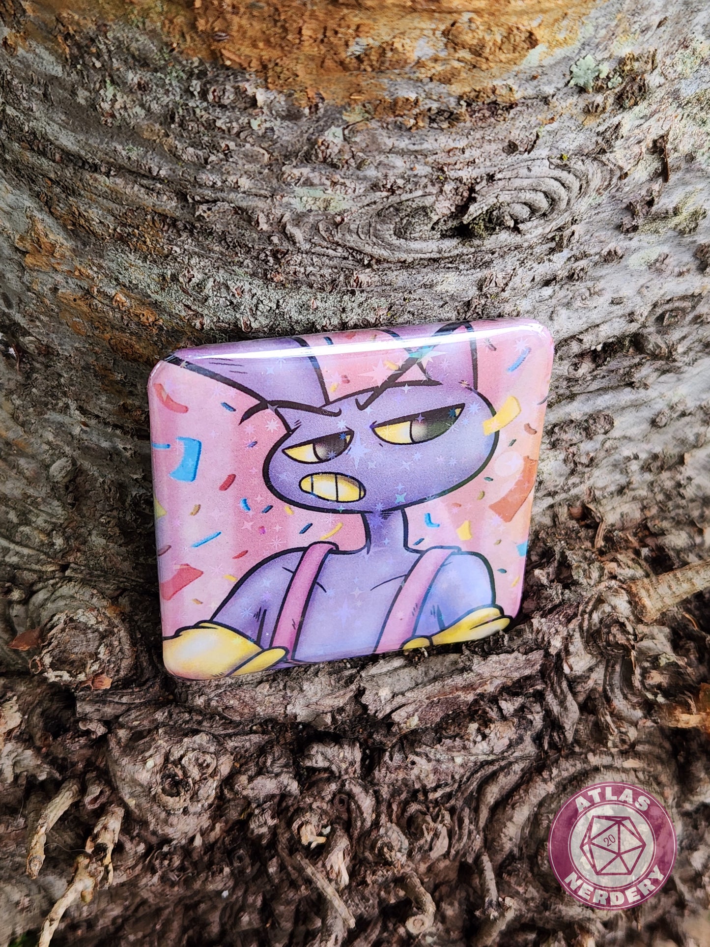 Angry Rabbit - 2.25” x 2.25” Square Holo Pinback Button