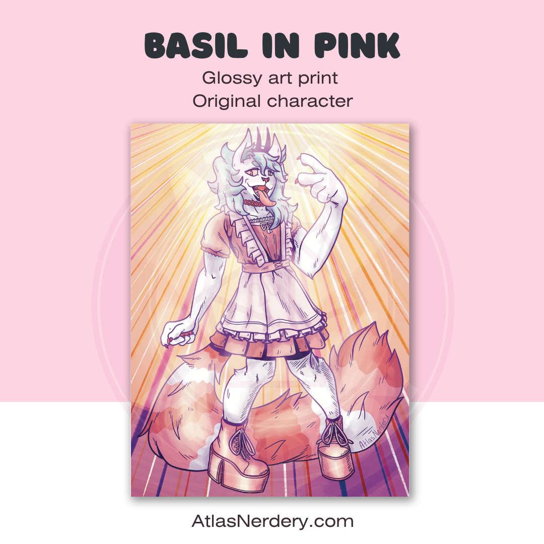 Basil in Pink - 8x10in Glossy Art Print