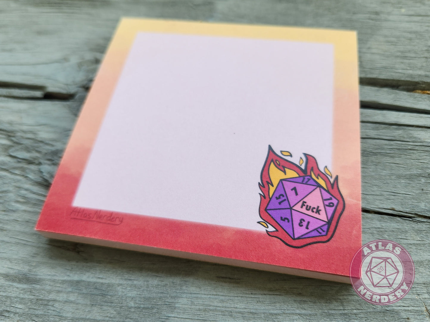 Flaming Crit Fail Small Notepad - 4in x 4in Non-Sticky Tear-Away Memo Notepad 50 Pages