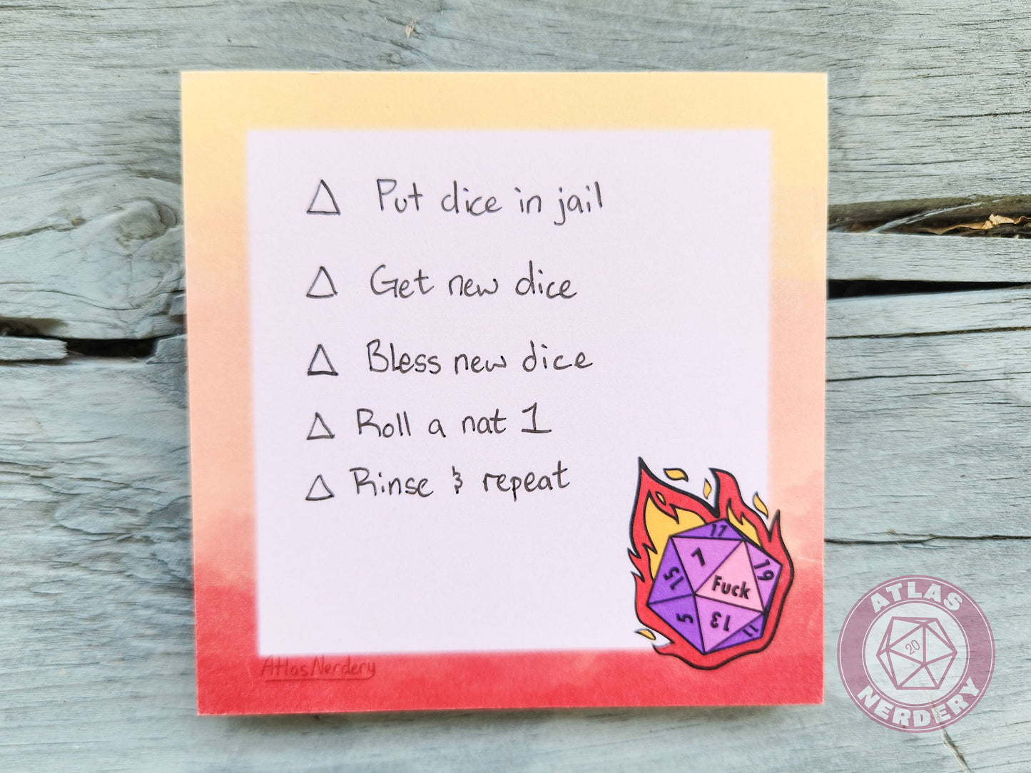 Flaming Crit Fail Small Notepad - 4in x 4in Non-Sticky Tear-Away Memo Notepad 50 Pages