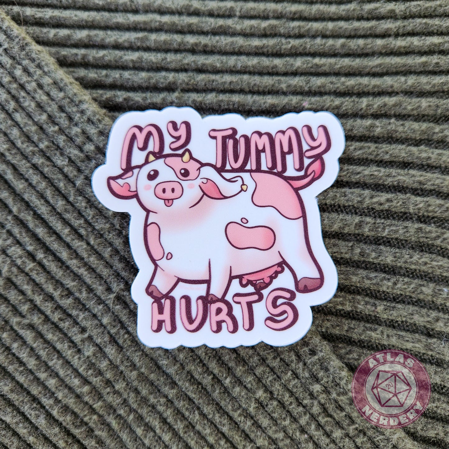 My Tummy Hurts Strawberry Cow - 3" Waterproof Vinyl Sticker (VERSION 2)