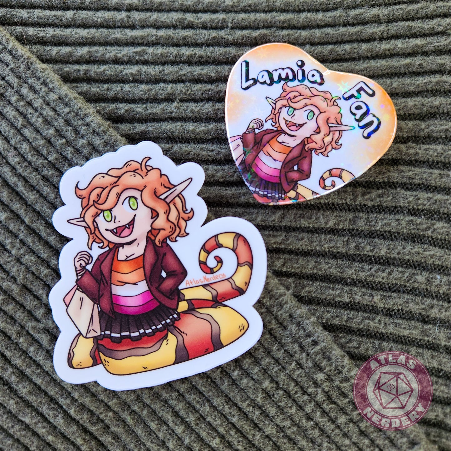 Lamia Fan - 2.25” x 2” Holographic Heart Shaped Pinback Button