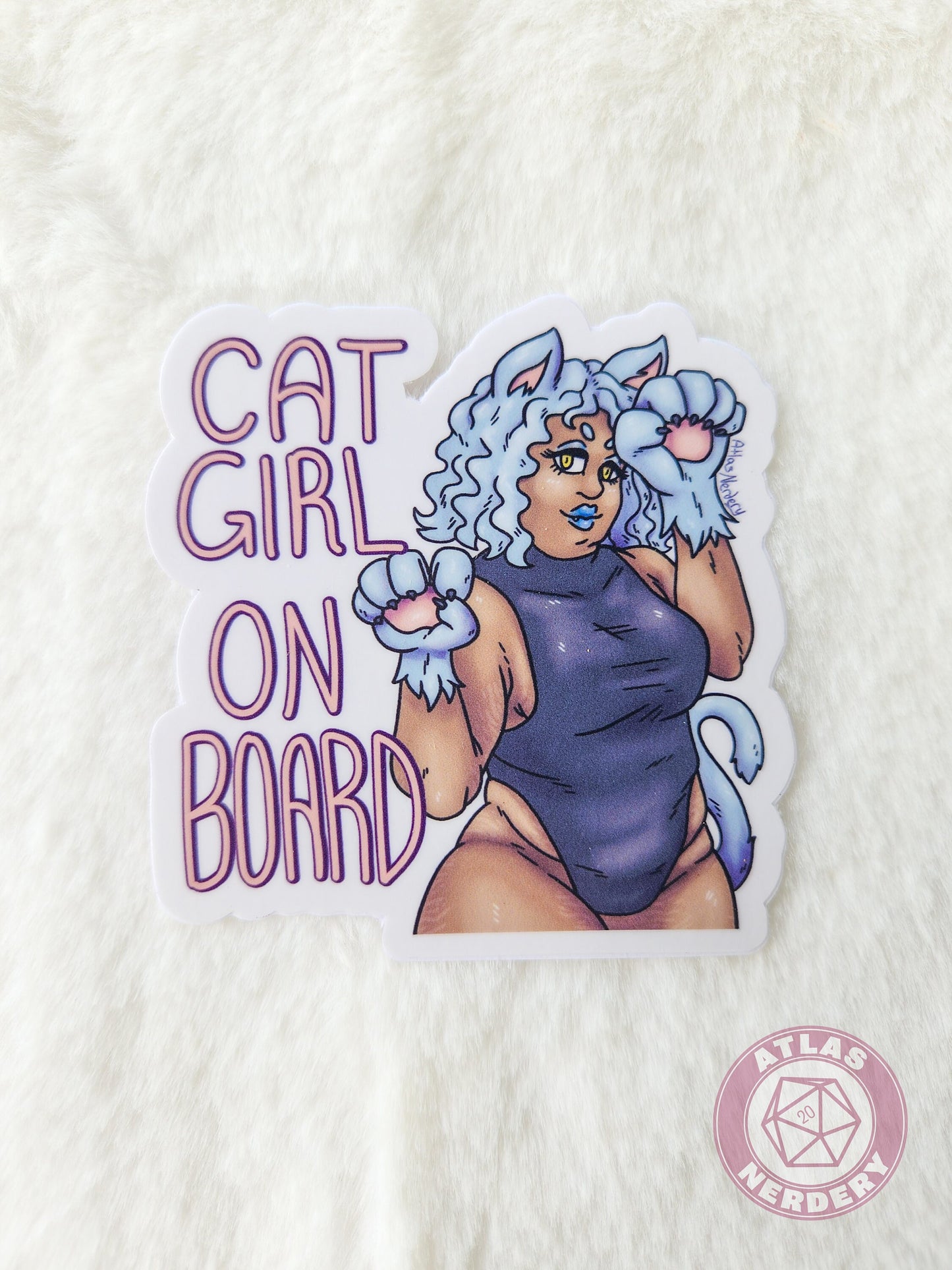 Cat Girl On Board - 3" Waterproof Semi-Gloss Vinyl Sticker