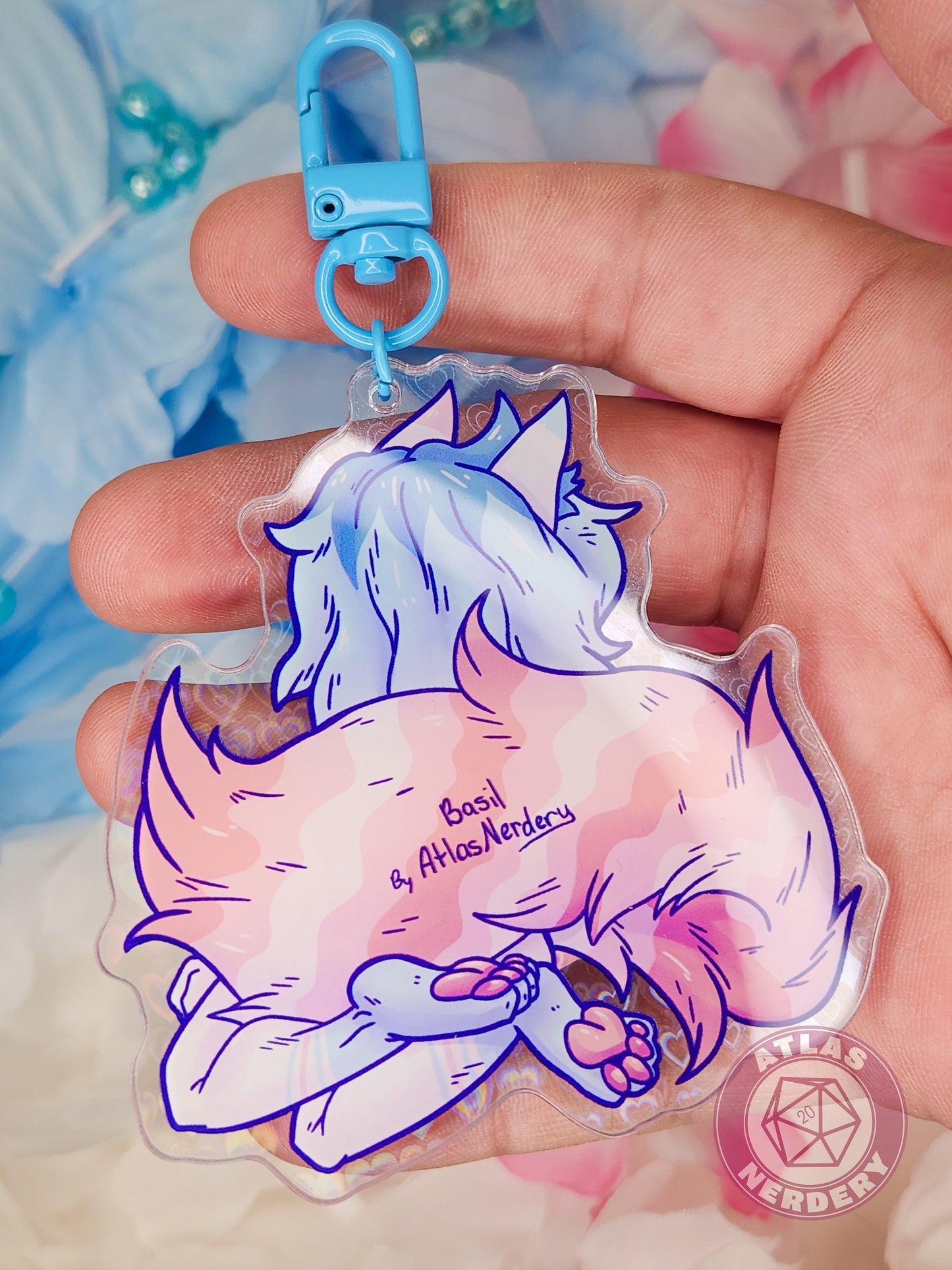 Basil the Cat Charm - 3" Double Sided Heart-Holographic Acrylic Keychain
