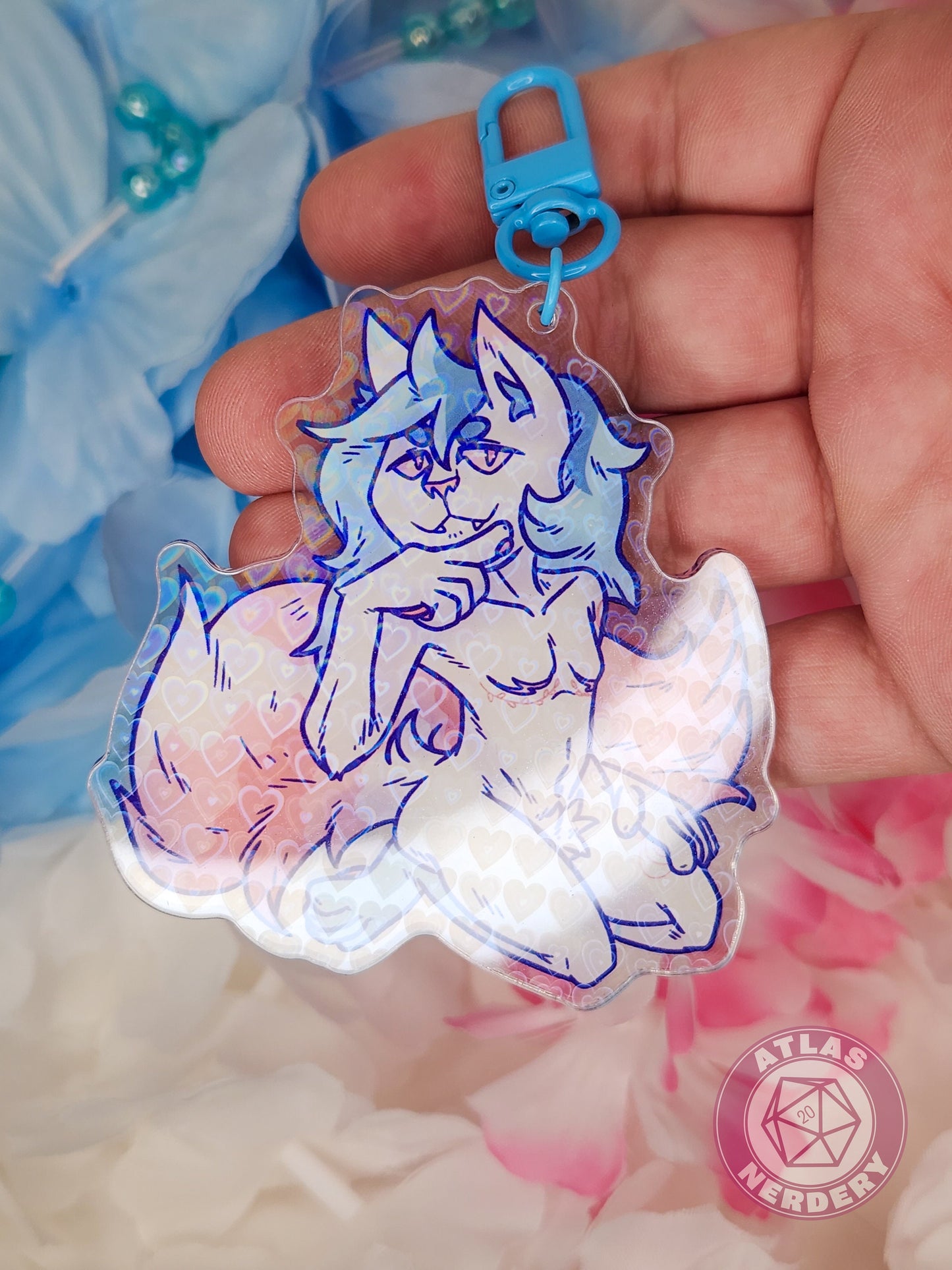 Basil the Cat Charm - 3" Double Sided Heart-Holographic Acrylic Keychain