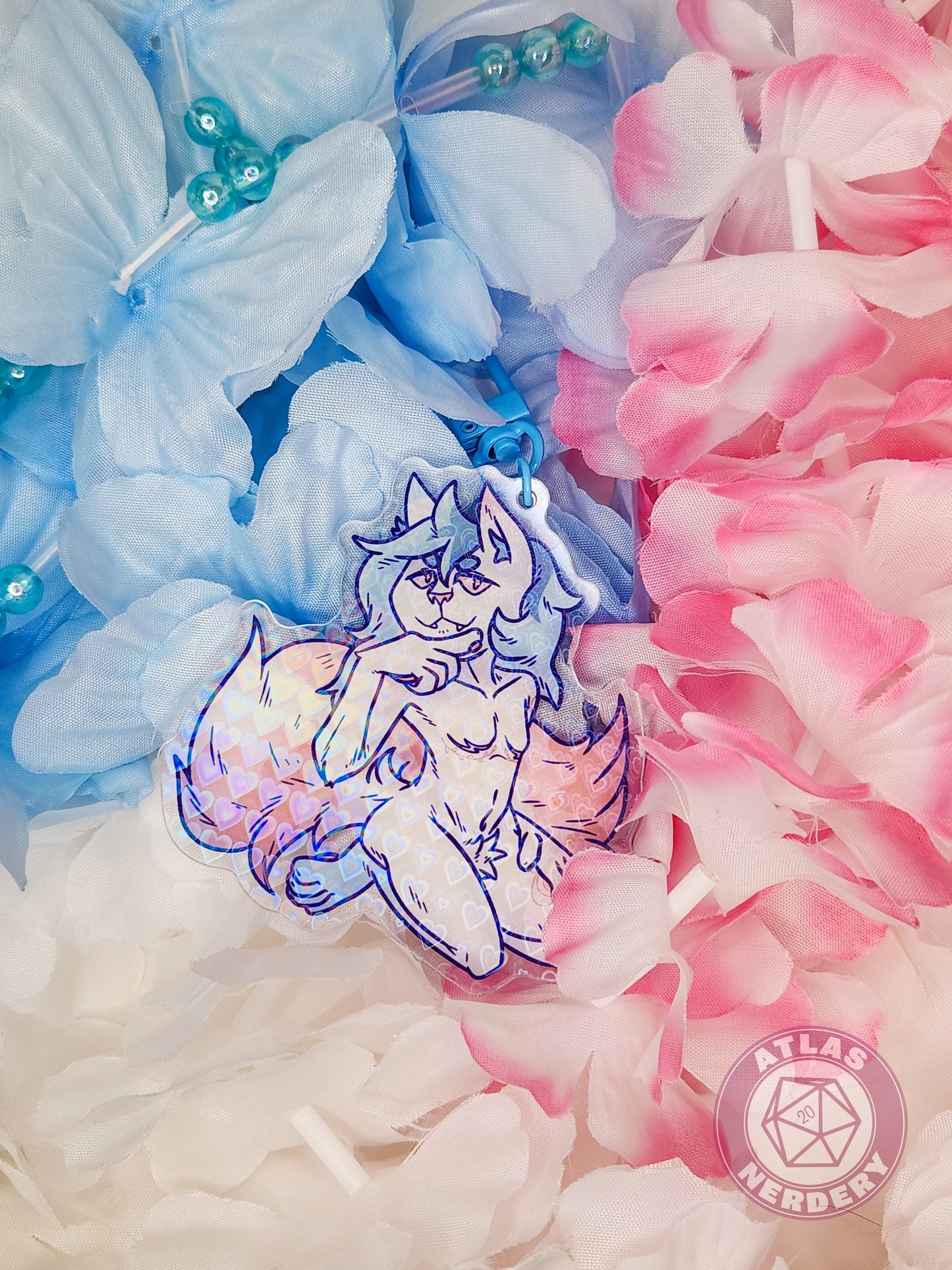 Basil the Cat Charm - 3" Double Sided Heart-Holographic Acrylic Keychain