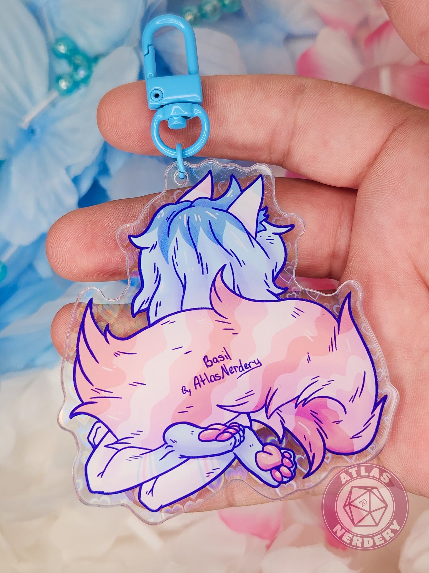 Basil the Cat Charm - 3" Double Sided Heart-Holographic Acrylic Keychain
