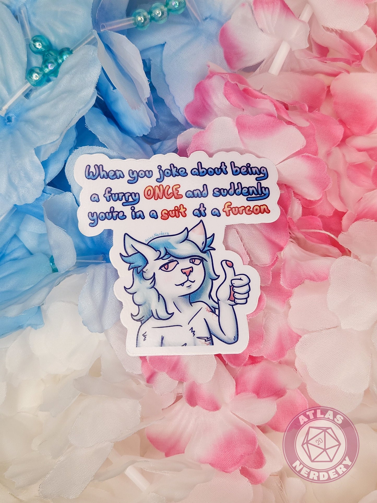 When You Joke About Being A Furry ONCE and Suddenly You’re In A Suit At a Furcon - 3" Waterproof Vinyl Sticker