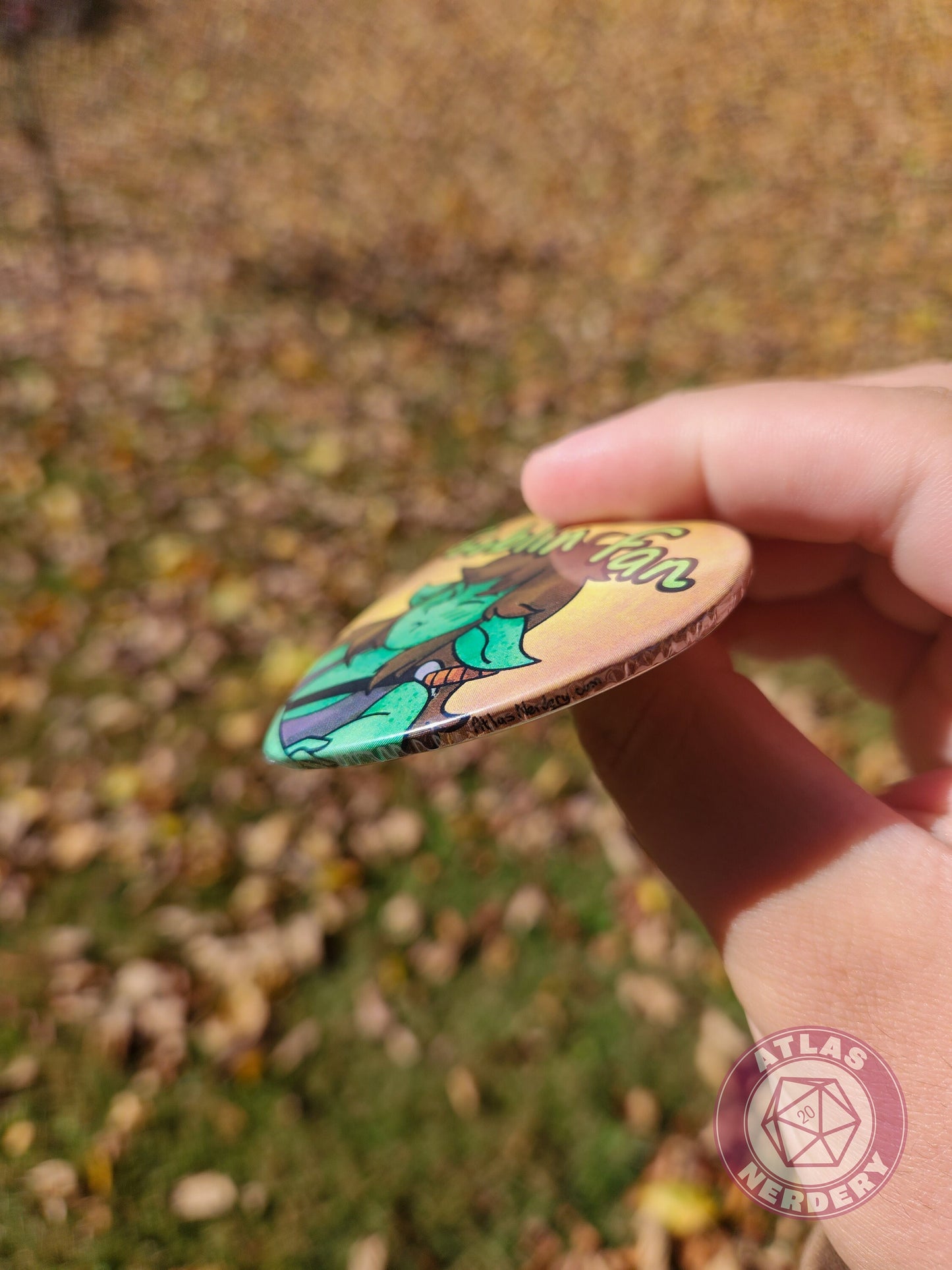 Goblin Fan - 2.25” x 2” Holographic Heart Shaped Pinback Button