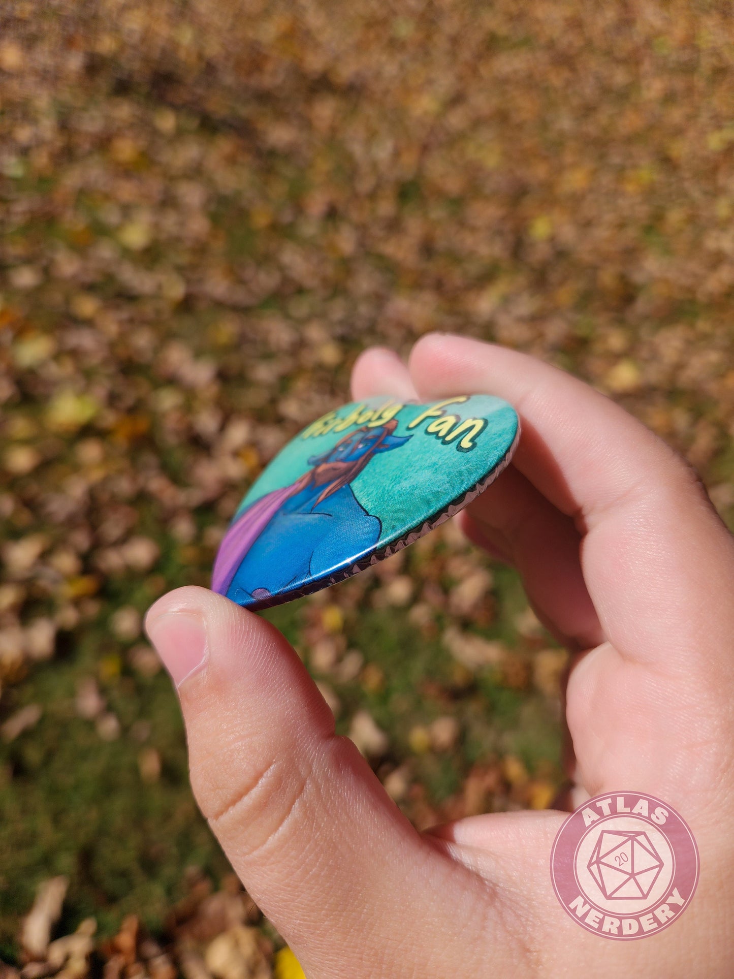 Firbolg Fan - 2.25” x 2” Holographic Heart Shaped Pinback Button