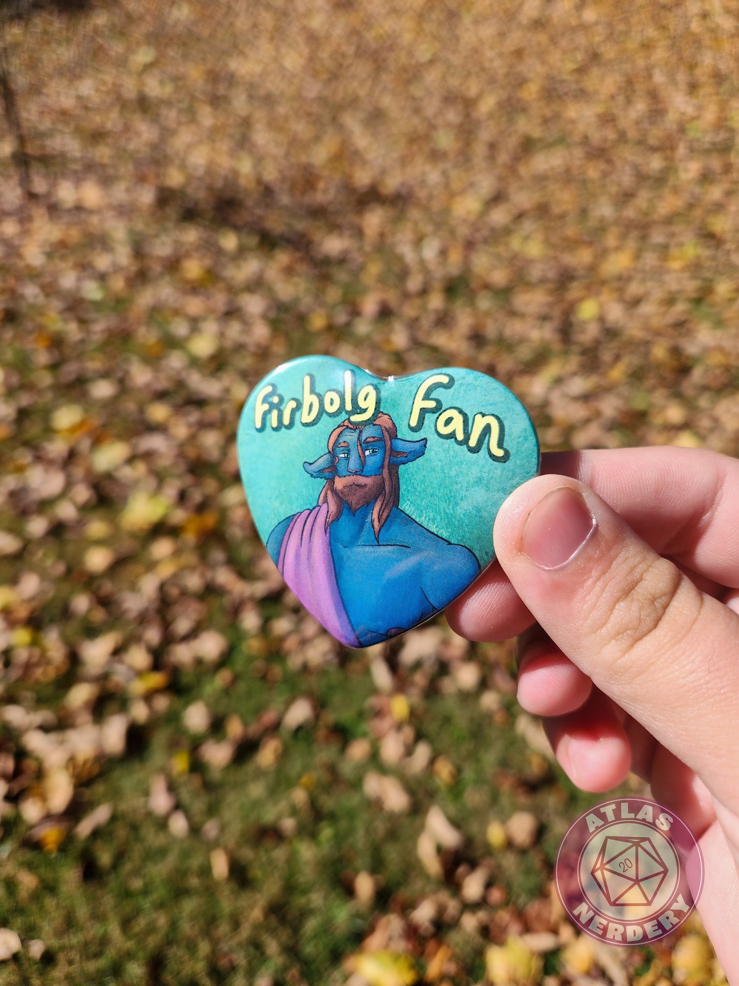 Firbolg Fan - 2.25” x 2” Holographic Heart Shaped Pinback Button