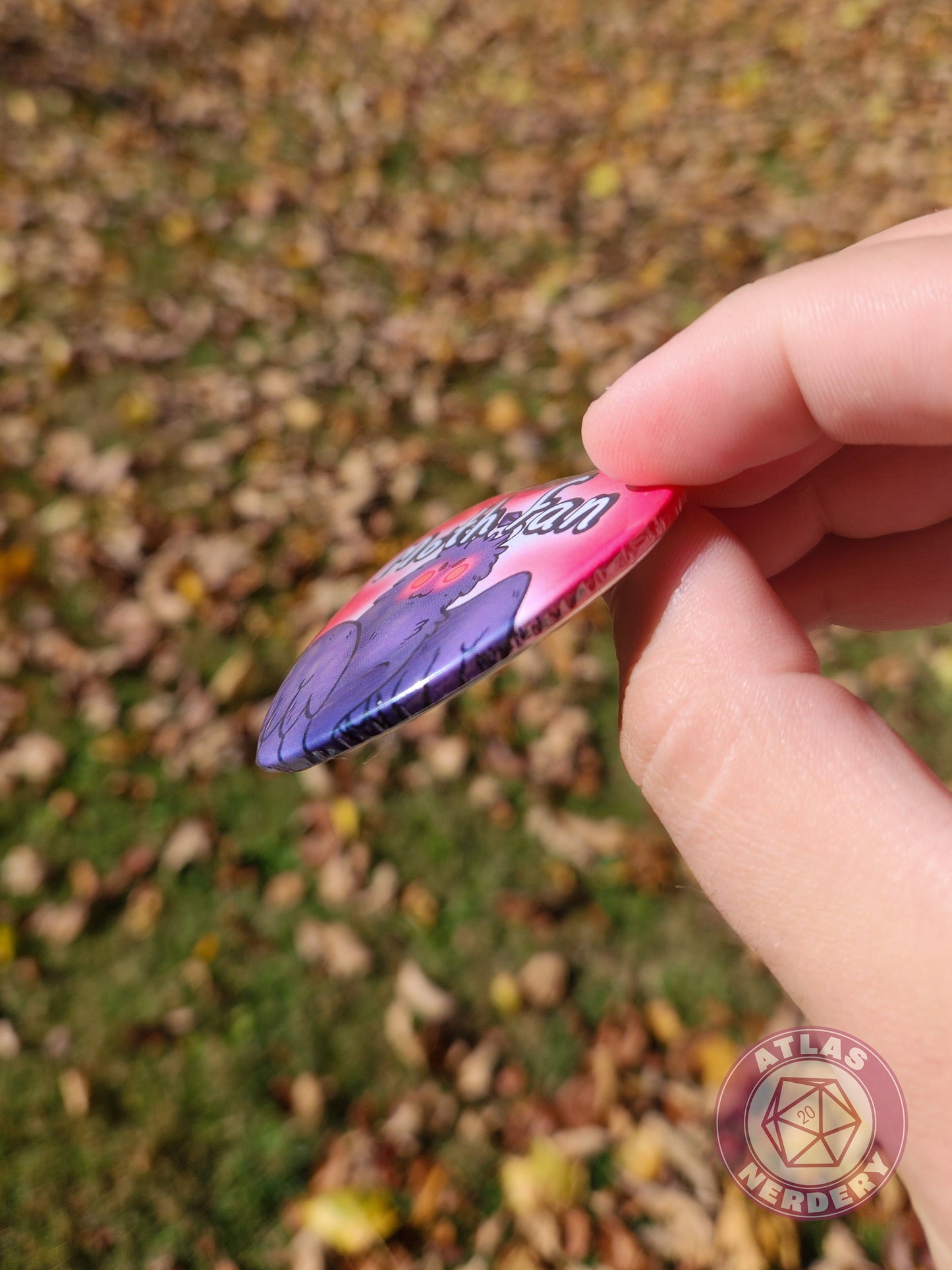 Moth Fan - 2.25” x 2” Holographic Heart Shaped Pinback Button