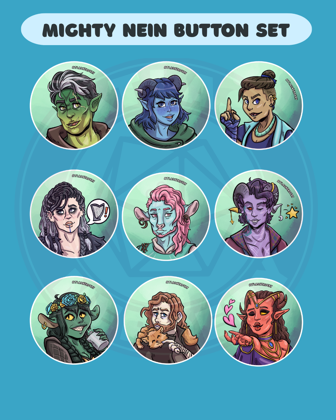Mighty Nein Buttons – AtlasNerdery