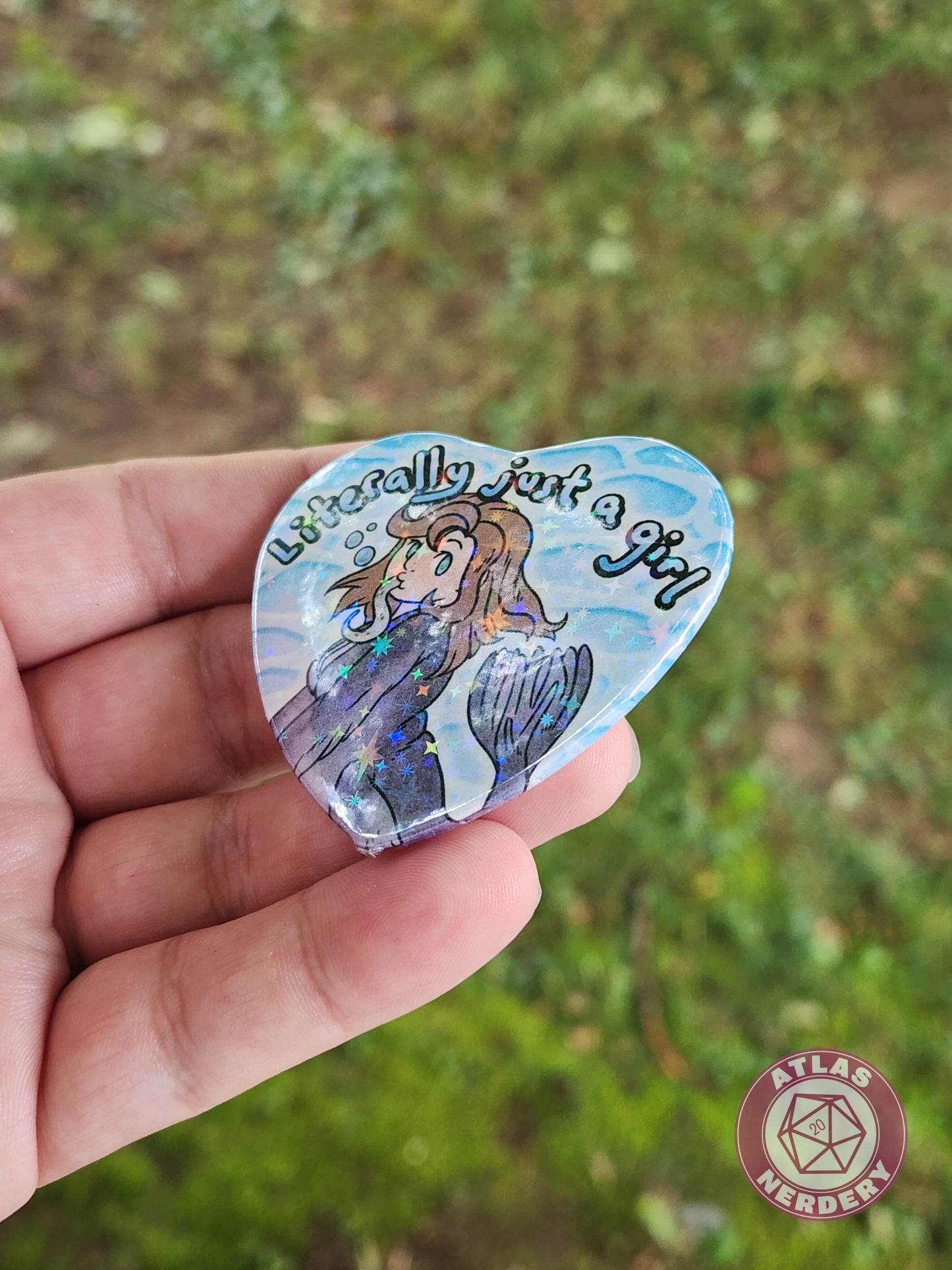 Literally Just A Girl - 2.25” x 2” Holo Heart Pinback Button