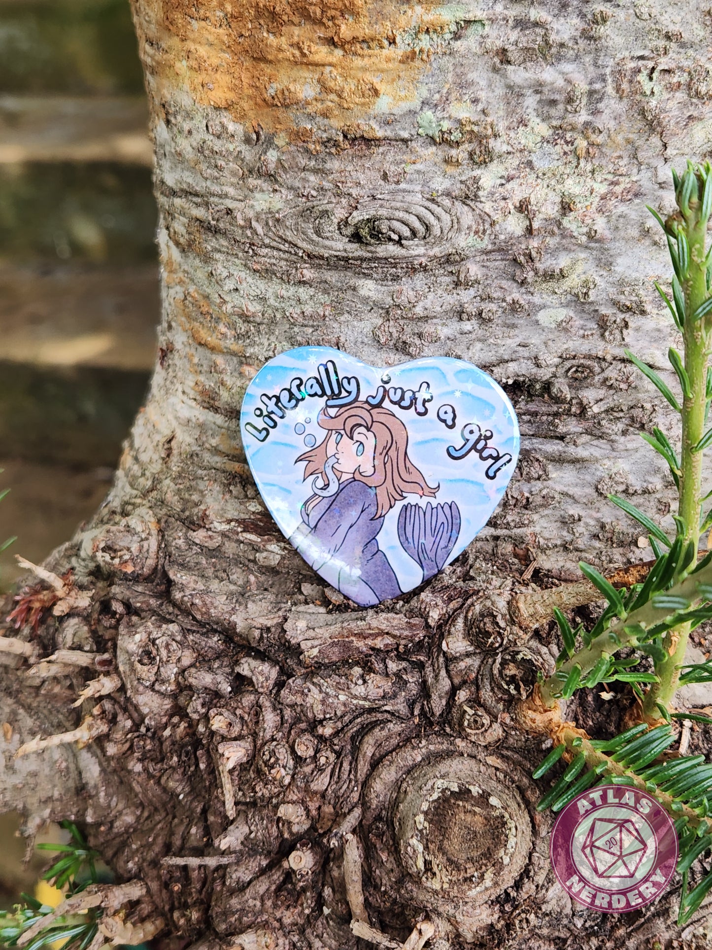 Literally Just A Girl - 2.25” x 2” Holo Heart Pinback Button