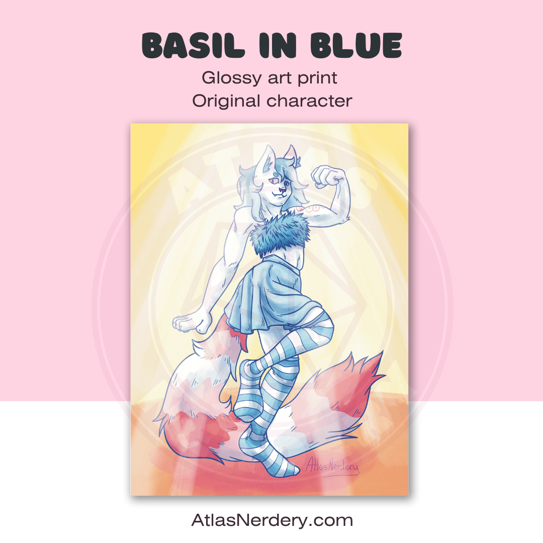 Basil in Blue - 8x10in Glossy Art Print
