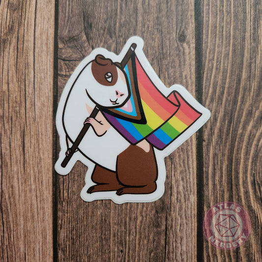 Progress Rainbow Guinea Pig Pride Flag - 3" Waterproof Vinyl Sticker