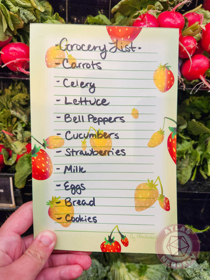 Large Strawberry Notepad - 8.5in x 5.5in Non-Sticky Tear-Away Memo Notepad 50 Pages - Grocery, Shopping, To-Do List