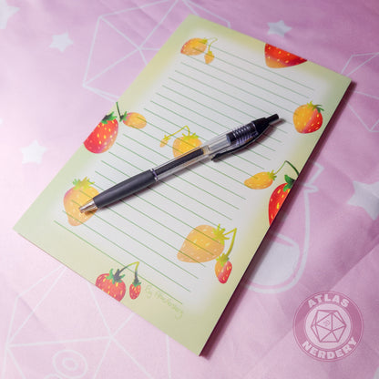 Large Strawberry Notepad - 8.5in x 5.5in Non-Sticky Tear-Away Memo Notepad 50 Pages - Grocery, Shopping, To-Do List