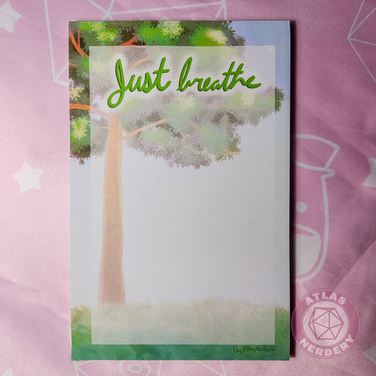 Just Breathe Large Notepad - 8.5in x 5.5in Non-Sticky Tear-Away Memo Notepad 50 Pages - Grocery, Shopping, To-Do List