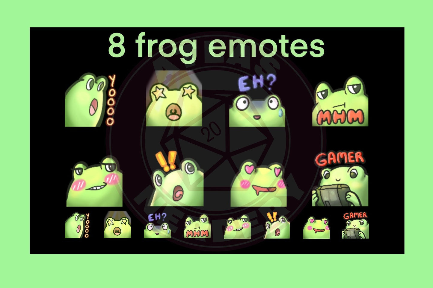 Frog Emote 8 Pack - 8 Reaction Emotes for Twitch, Discord, YouTube, Streaming Chat Etc