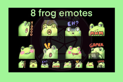 Frog Emote 8 Pack - 8 Reaction Emotes for Twitch, Discord, YouTube, Streaming Chat Etc