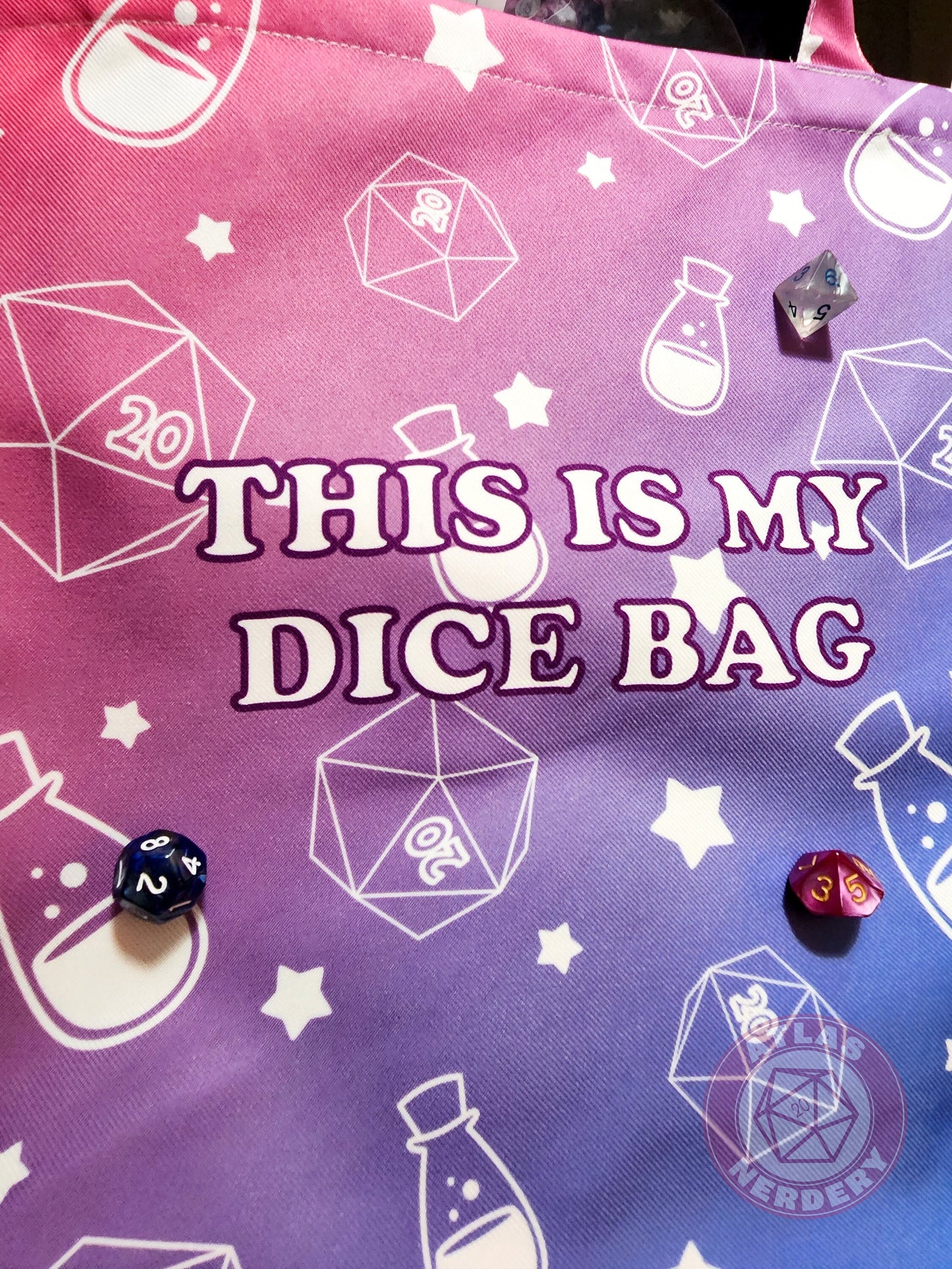 This Is My Dice Bag - 14inx14in Water-Resistant Fabric Tote Bag 35lbs Weight Limit