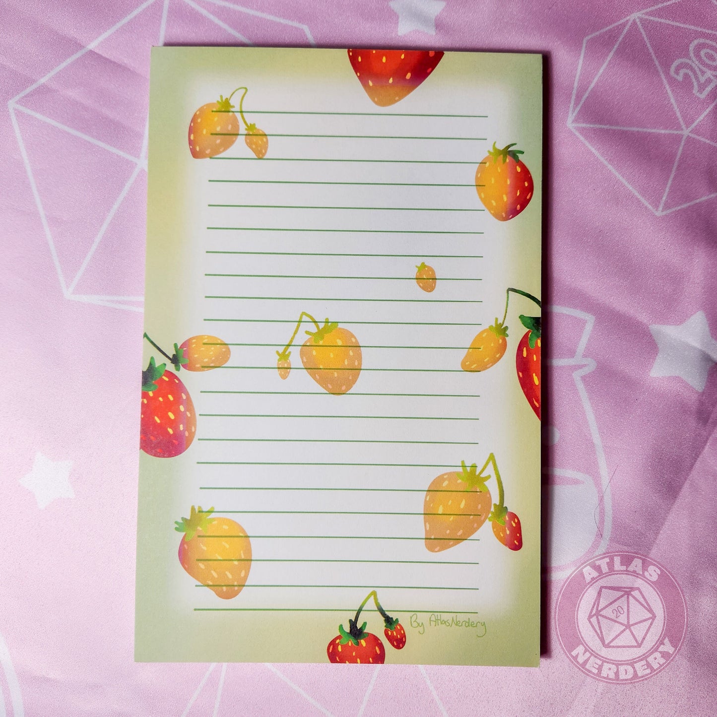 Large Strawberry Notepad - 8.5in x 5.5in Non-Sticky Tear-Away Memo Notepad 50 Pages - Grocery, Shopping, To-Do List