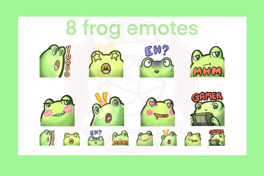 Frog Emote 8 Pack - 8 Reaction Emotes for Twitch, Discord, YouTube, Streaming Chat Etc