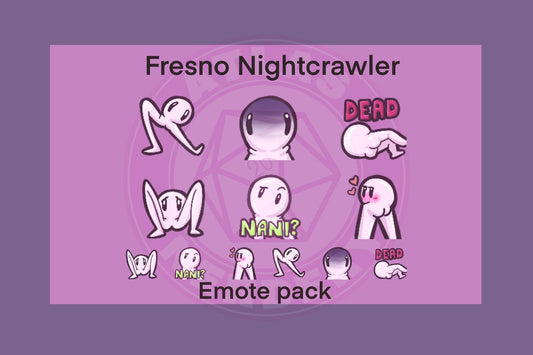 Fresno Nightcrawler Emote 6 Pack - 6 Reaction Emotes for Twitch, Discord, YouTube, Streaming Chat Etc