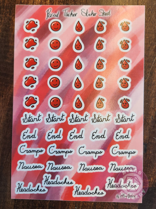 Period Tracker Journaling Sticker Sheet - 4x6 Vinyl Sticker Sheet