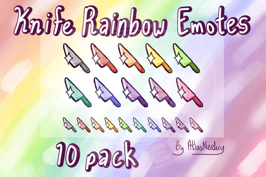 Rainbow Knife 10 Pack - 10 Reaction Emotes or Badges for Twitch, Discord, YouTube, Streaming Chat Etc