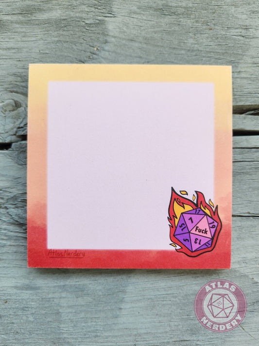 Flaming Crit Fail Small Notepad - 4in x 4in Non-Sticky Tear-Away Memo Notepad 50 Pages