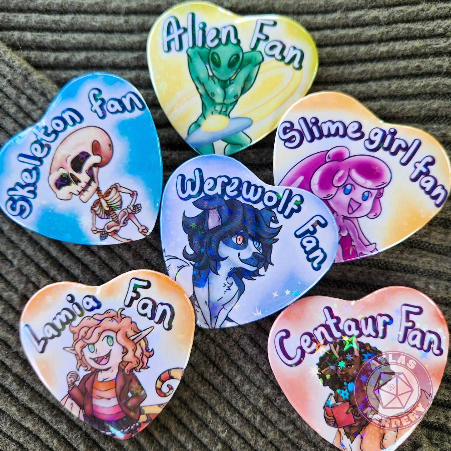 Werewolf Fan - 2.25” x 2” Holographic Heart Shaped Pinback Button