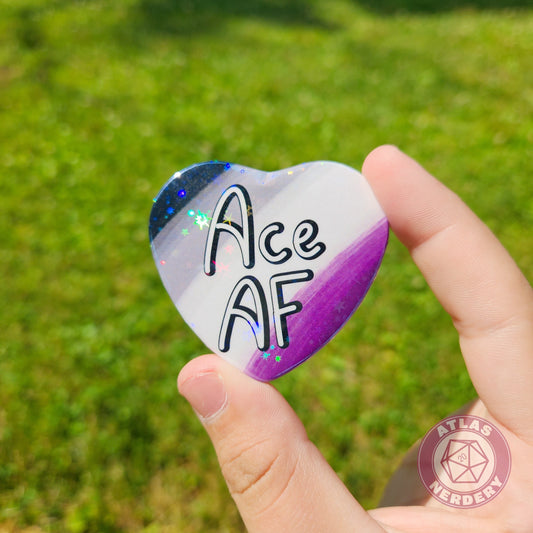 Ace AF - Asexual Pride 2.25” x 2” Holographic Heart Shaped Pinback Button