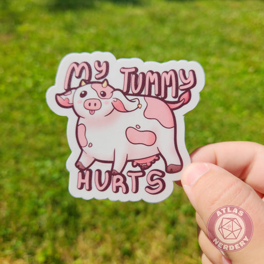 My Tummy Hurts Strawberry Cow - 3" Waterproof Vinyl Sticker (VERSION 2)