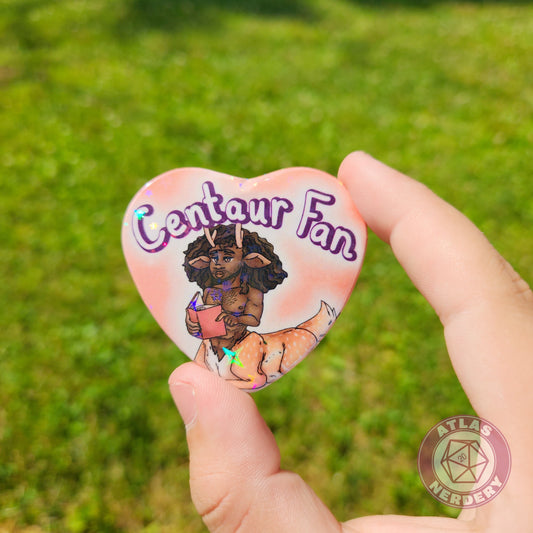 Centaur Fan - 2.25” x 2” Holographic Heart Shaped Pinback Button