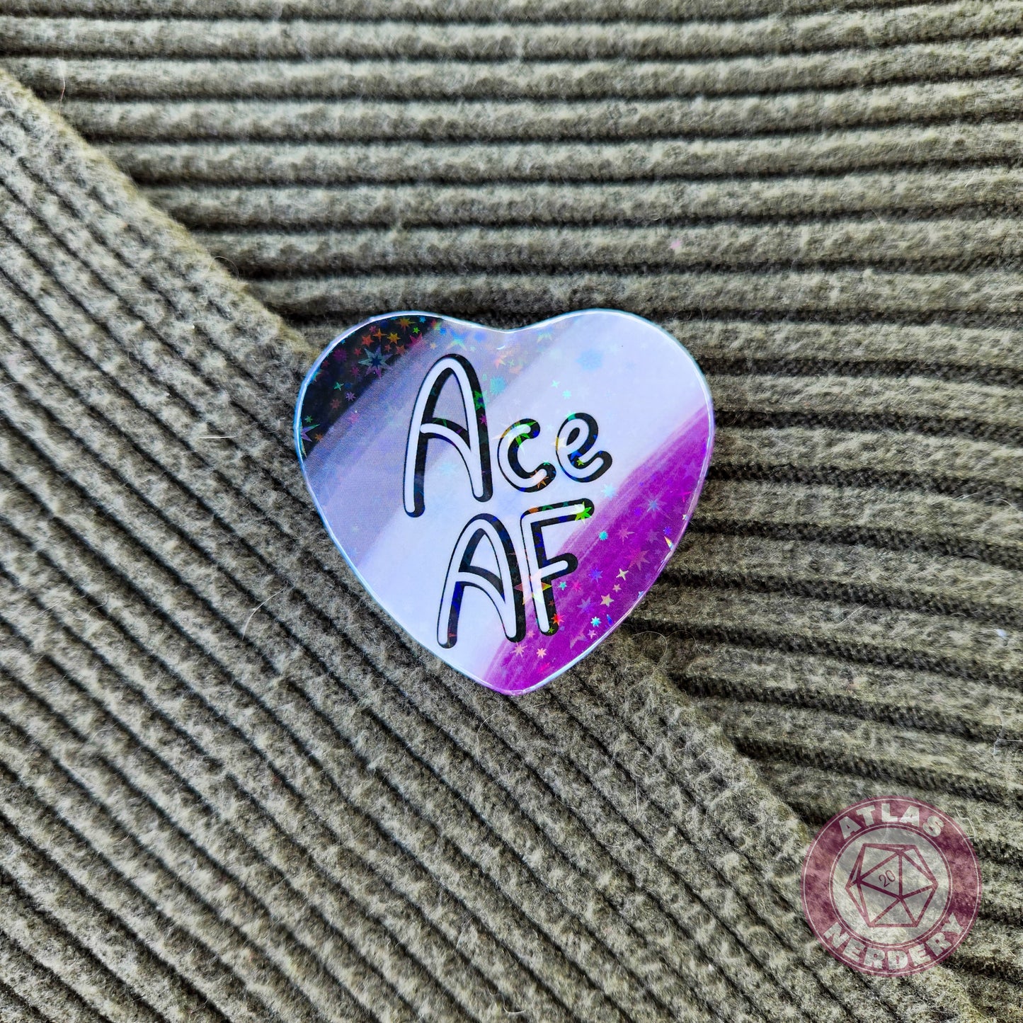 Ace AF - Asexual Pride 2.25” x 2” Holographic Heart Shaped Pinback Button