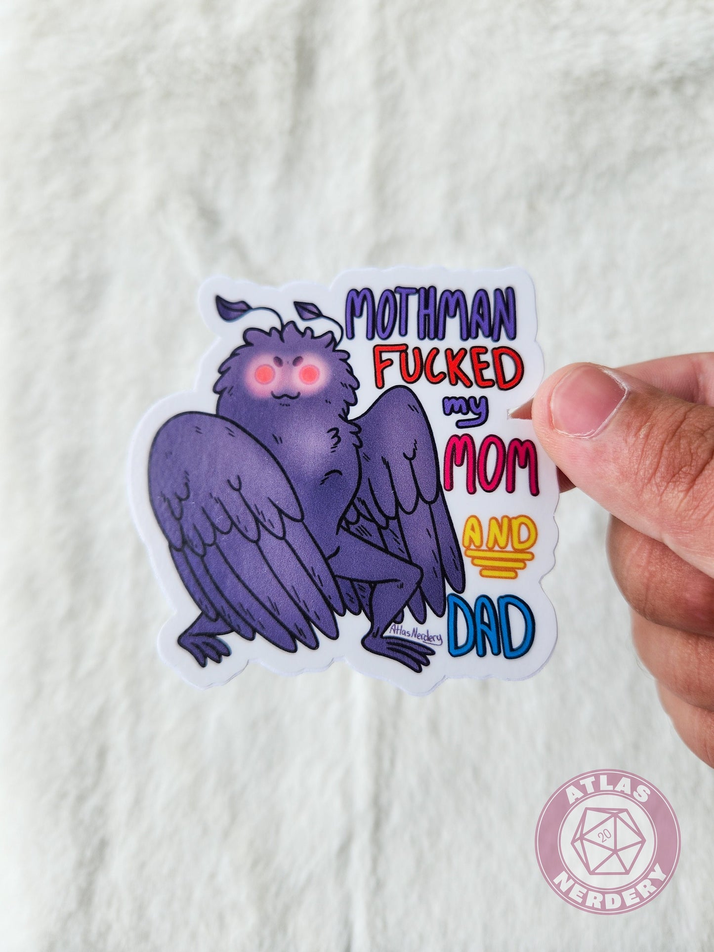 Mothman Fucked My Mom And Dad Sticker - 3" Waterproof Semi-Gloss Vinyl Sticker