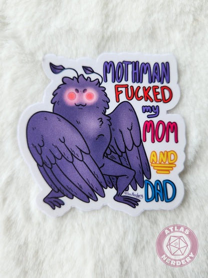 Mothman Fucked My Mom And Dad Sticker - 3" Waterproof Semi-Gloss Vinyl Sticker