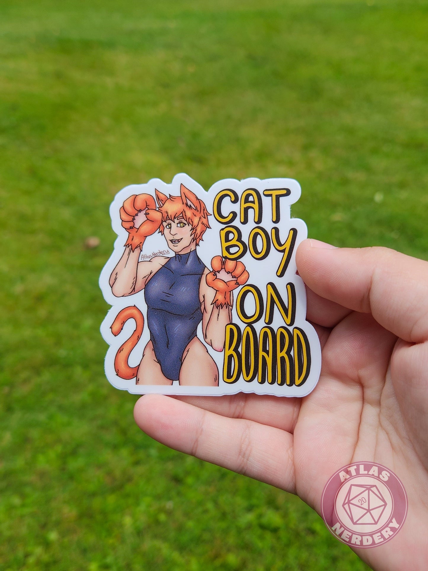 Cat Boy On Board - 3" Waterproof Semi-Gloss Vinyl Sticker