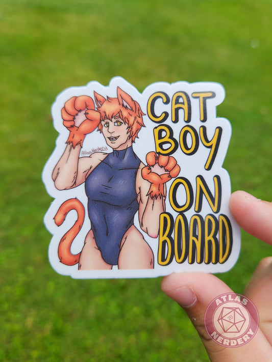 Cat Boy On Board - 3" Waterproof Semi-Gloss Vinyl Sticker